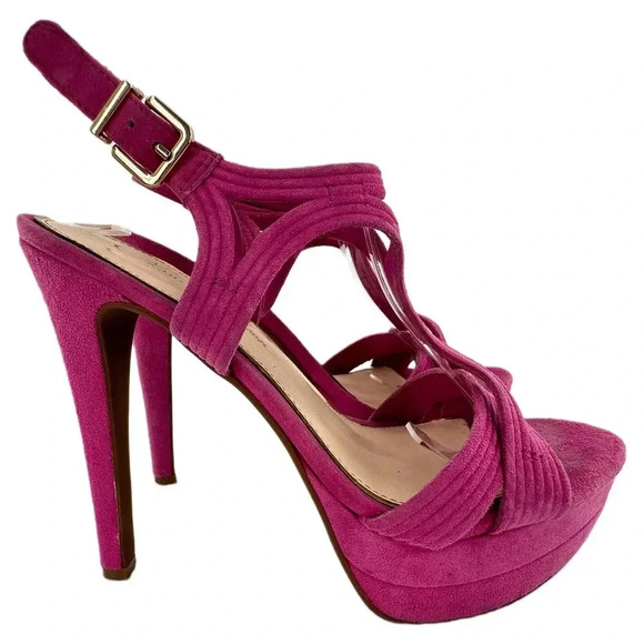 Jessica Simpson Salemm heels size 8.5 38.5 fuchsia pink suede platform stilettos - Picture 1 of 13